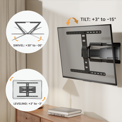 VSYS VS02US-464 mount showing tilt swivel and leveling adjustment