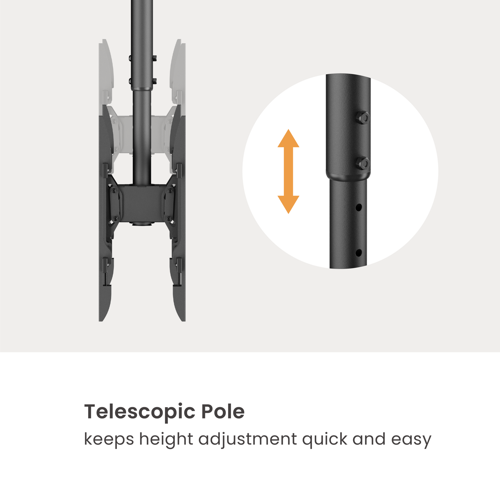 VSYS VCM-CE1546BL dual screen ceiling mount telescopic pole height adjustment