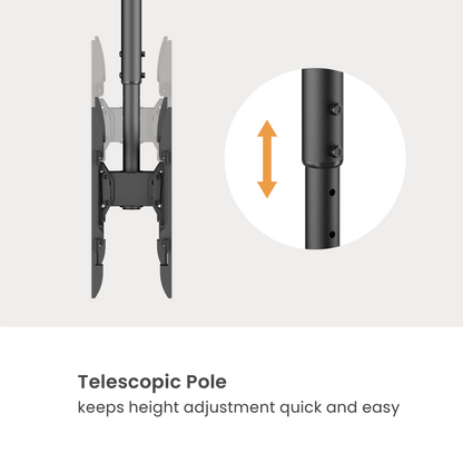 VSYS VCM-CE1546BL dual screen ceiling mount telescopic pole height adjustment
