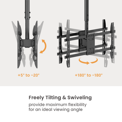 VSYS VCM-CE1546BL dual screen ceiling mount tilt and rotation range