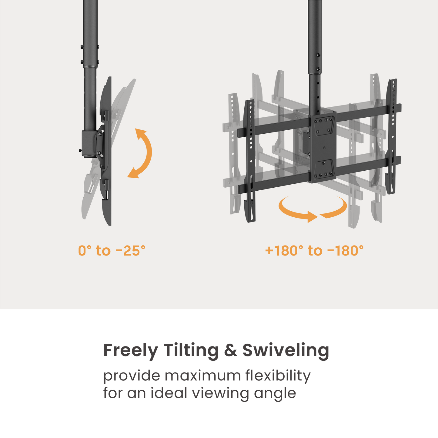 VSYS VCM-CE1546L ceiling TV mount tilt and rotation range