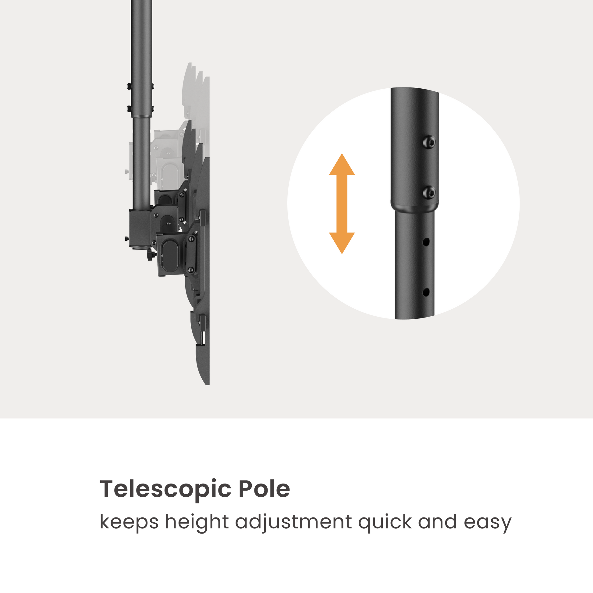VSYS VCM-CE1546SL dual screen ceiling mount telescopic pole height adjustment