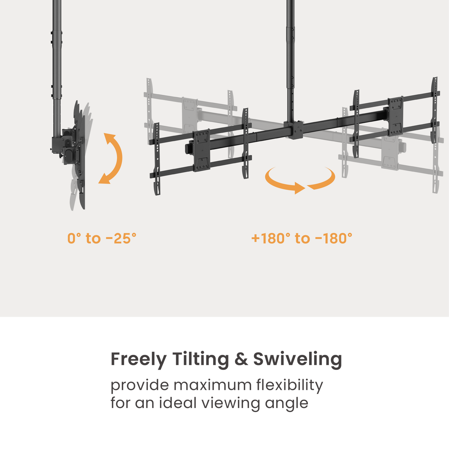 VSYS VCM-CE1546SL dual screen ceiling mount tilt and rotation range