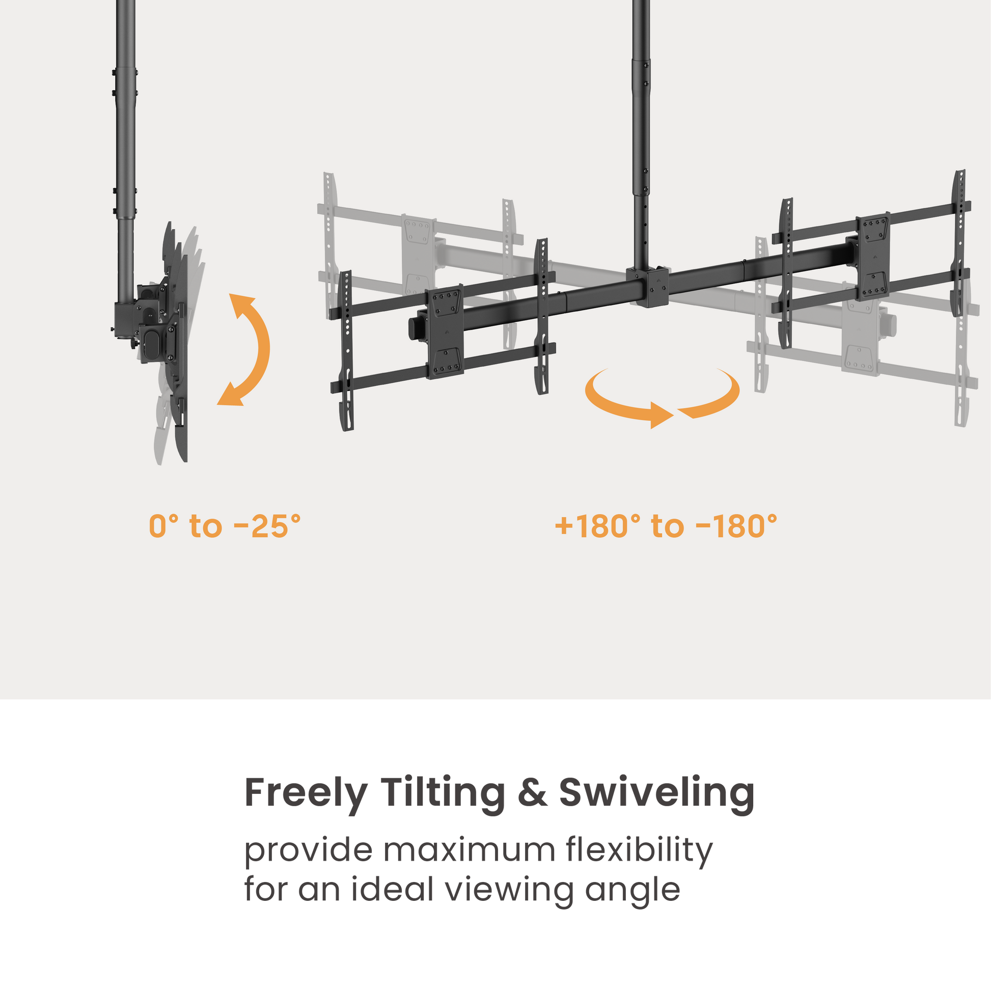 VSYS VCM-CE1546SL dual screen ceiling mount tilt and rotation range