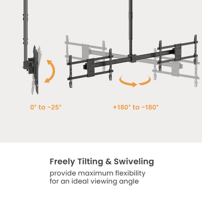VSYS VCM-CE1546SL dual screen ceiling mount tilt and rotation range