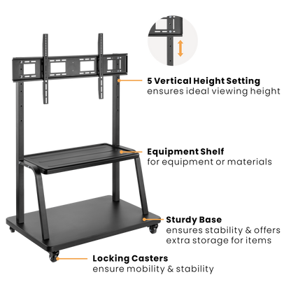 VSYS VTL-1035LE height positions, shelf, and locking casters feature