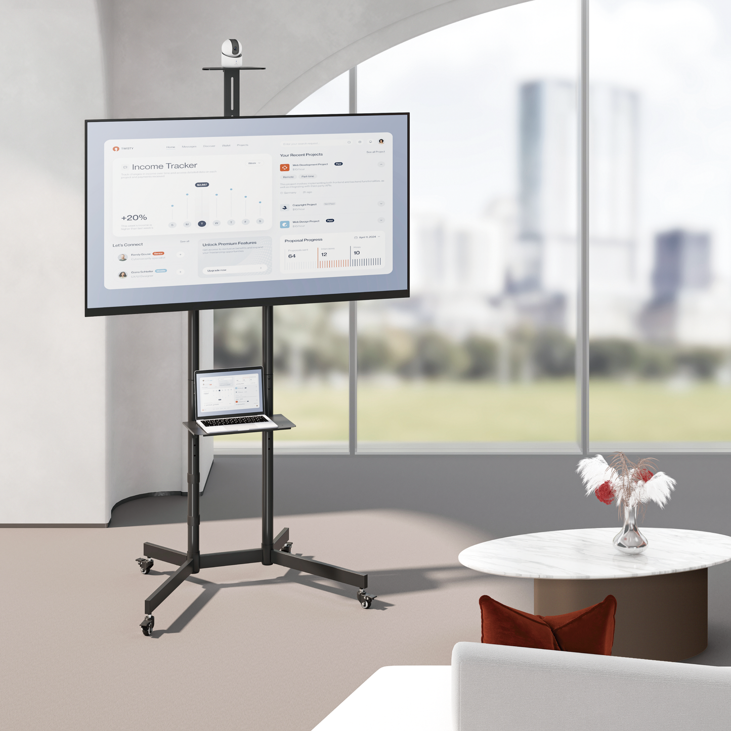 VSYS VTL-1042T camera shelf and height adjustment features