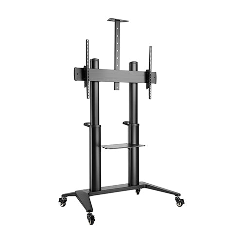 VSYS VTLX12-610TW-B matte black aluminum TV cart, front view