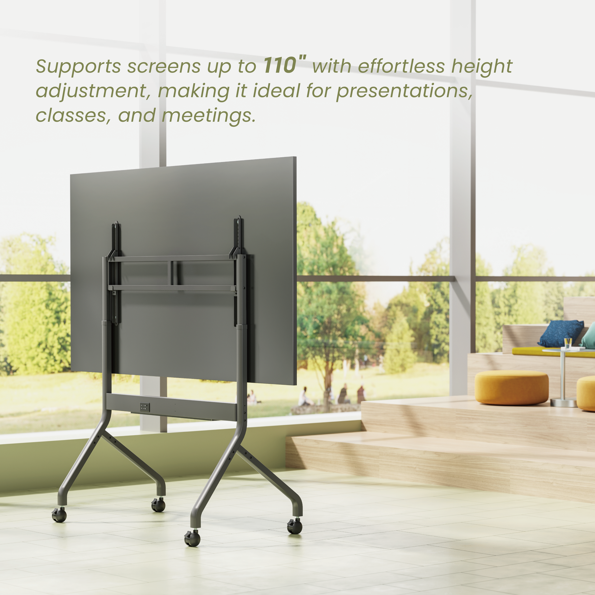 VSYS VTLX16M-612FW cart with large display in a lounge setting