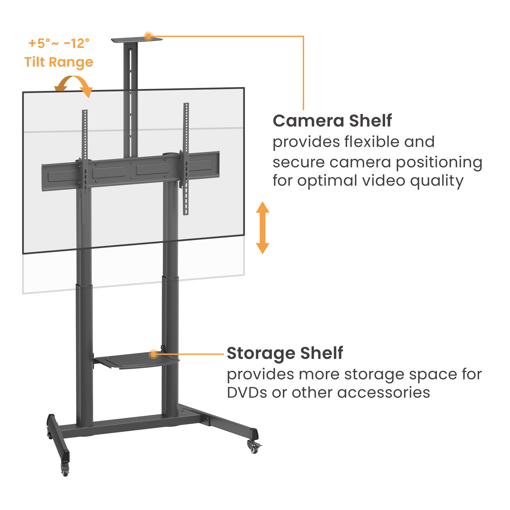 VSYS VTLX17-610TW camera shelf and height adjustment feature